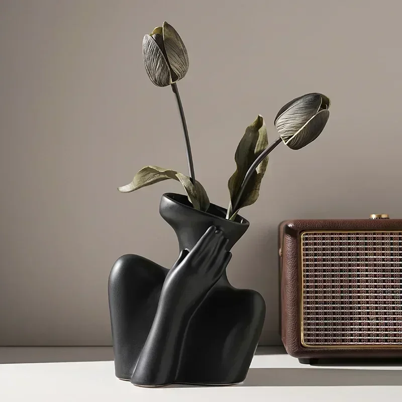 

Simple Black and White Body Art Ceramic Small Vase Ornament Entrance Living Room Bedroom Desktop Dining Table Home Decoration