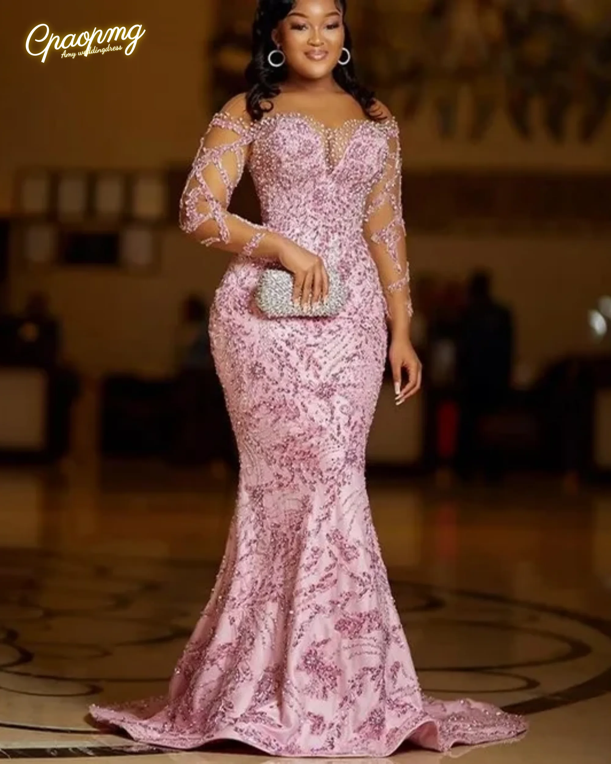 

Индивидуальные розовые американские платья для выпускного вечера Русалка с длинными рукавами и кружевом из бисера Черное вечернее платье для девочек Robe De Soiree