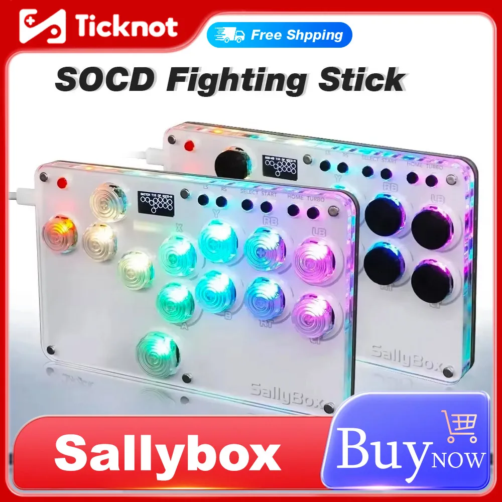 عصا قتال من TicKnot-Mini HitBox SOCD ، وحدة تحكم الممرات بدون رافعة لـ PS4 ، PS3 ، PC ، مفتاح WASD ، SallyBox مع مفتاح ميكانيكي