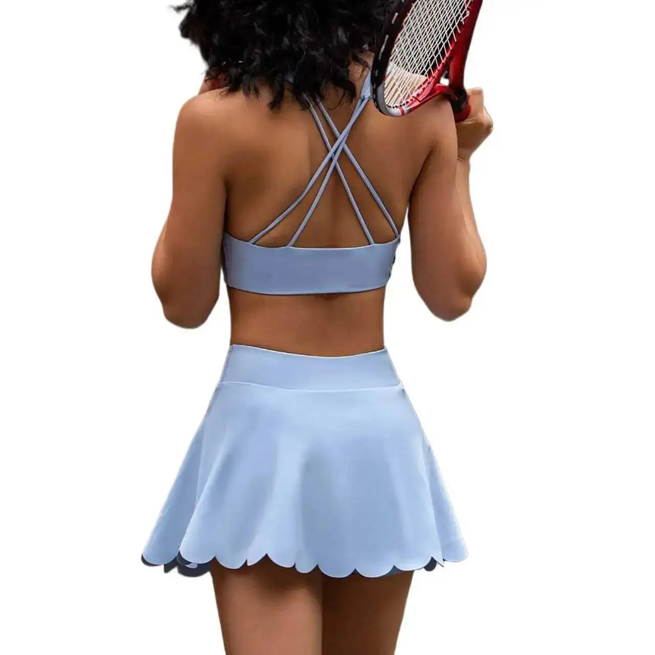 

Golf Wear Women Workout Short Skirt Sporty Woman Gym Tennis Skirts Head Yoga Backless Bra Anti Exposure Petal Pantskirt