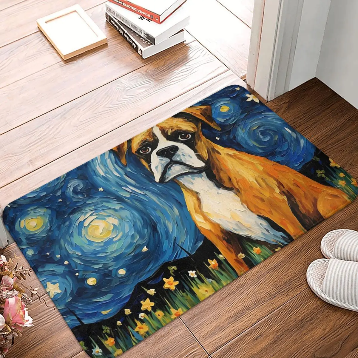 Starry Night Companion Dog Amidst Van Gogh's Vision Non-slip Doormat Floor Mat Carpet Rug for Kitchen Entrance Home Footpad Mats