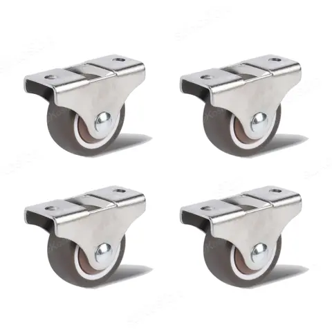 4 Pack Mini Fixed Caster Wheels 1 inch Silent Small Wheels TPR Rubber Low Profile Caster for Furniture Rolling Cabinet Trundle