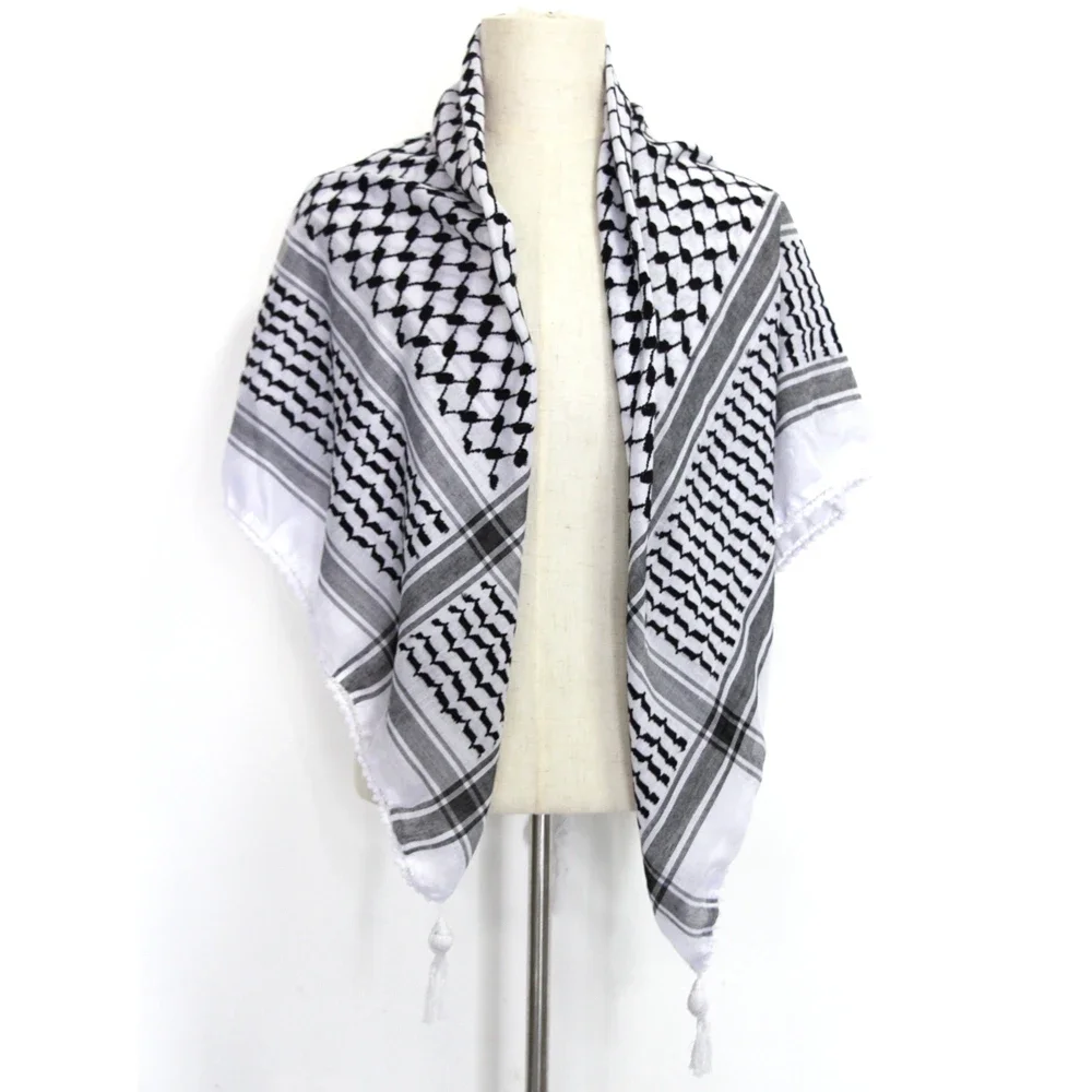 65% Cotton Unisex Scarves Desert Scarf Neck Head Wrap with Tassel Palestine Scarf Keffiyeh Arafat Hatta Arab Houndstooth
