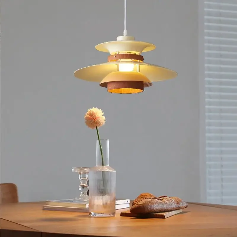 Danish Designer Walnut Led Pendant Lamp Retro Study Tea Room Restaurant Homestay Bar Counter Chandelier Indoor Lighting Decor