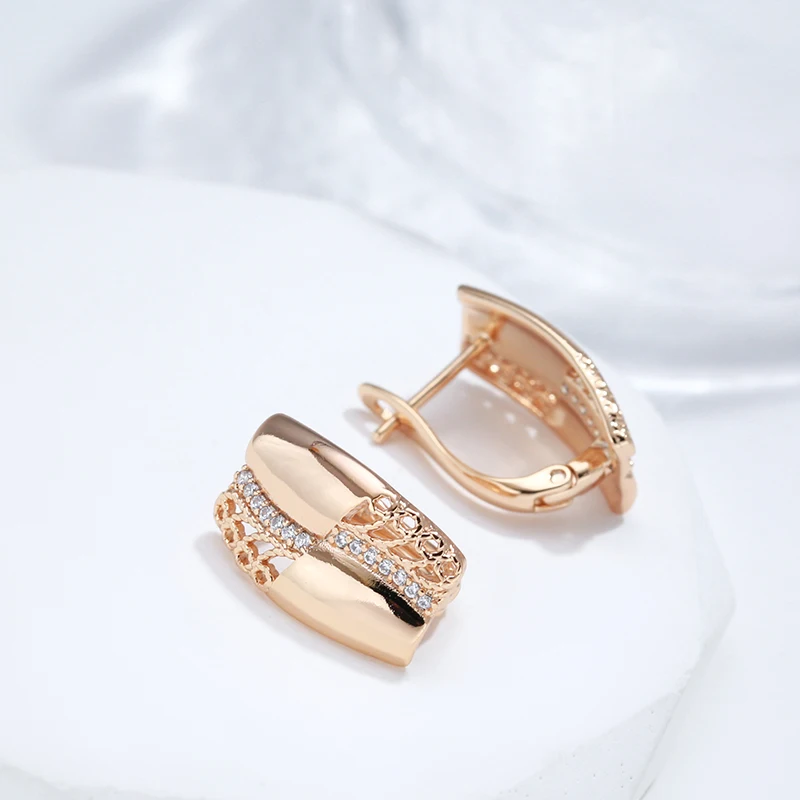 Kinel New Fashion Glossy Natural Zircon Earring for Women Unusual Creative Hollow Flowers 585 Rose Gold Color Vintage Jewelry