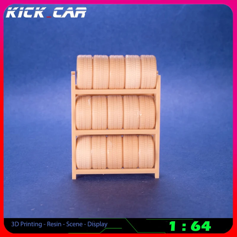 Kickcar-estante de neumáticos 1/64 para coche, herramientas de reparación de escena de garaje de resina sin colorear, Diorama, juguete de simulación