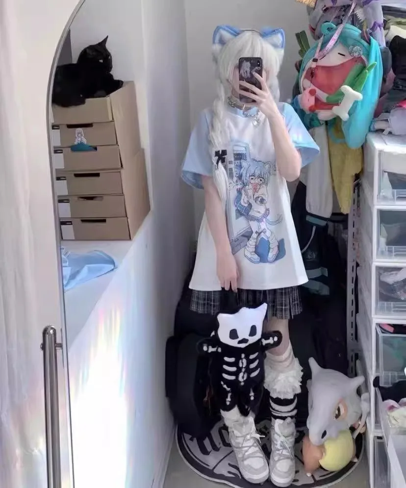 Japanse vrouw kleding met afneembare mouw T-shirts korte lange mouw vrouwelijke kleding 2000s zomer lente kawaii y2k kleding