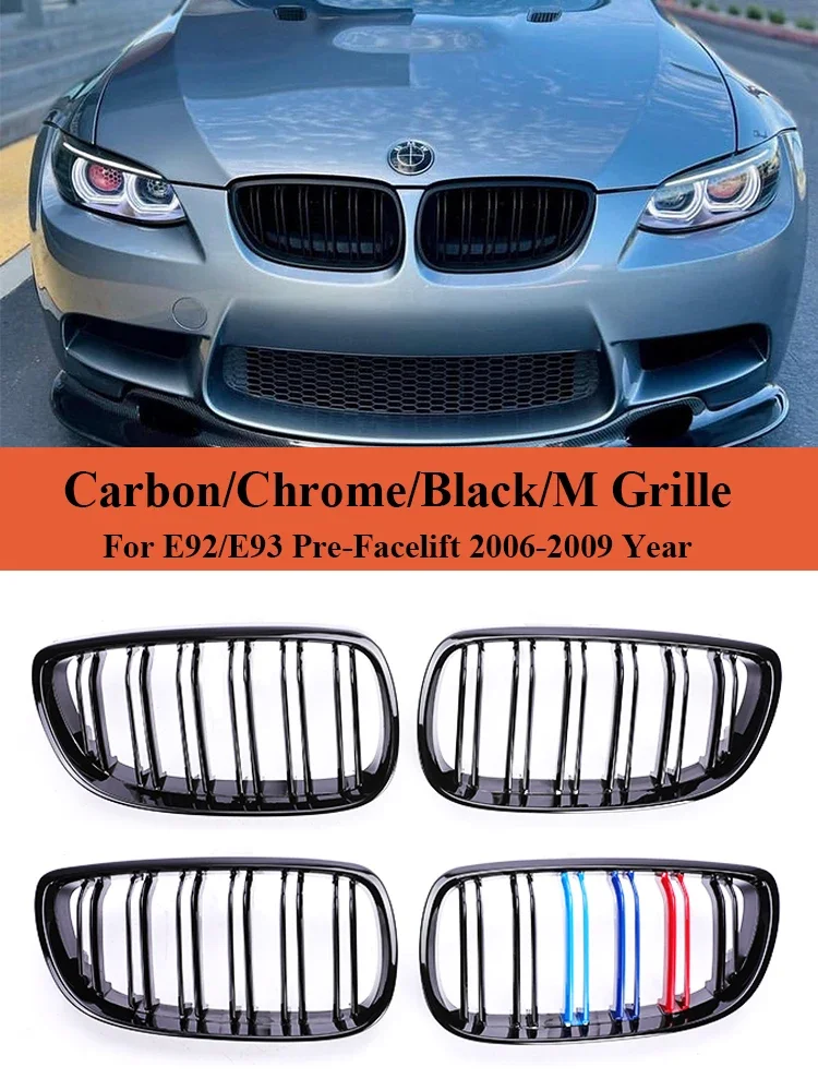 

For BMW 3 Series E92 E93 2005-2009 Front Bumper Kidney Double Slat Gloss Black Grills Racing Mesh M Color Grille Cover