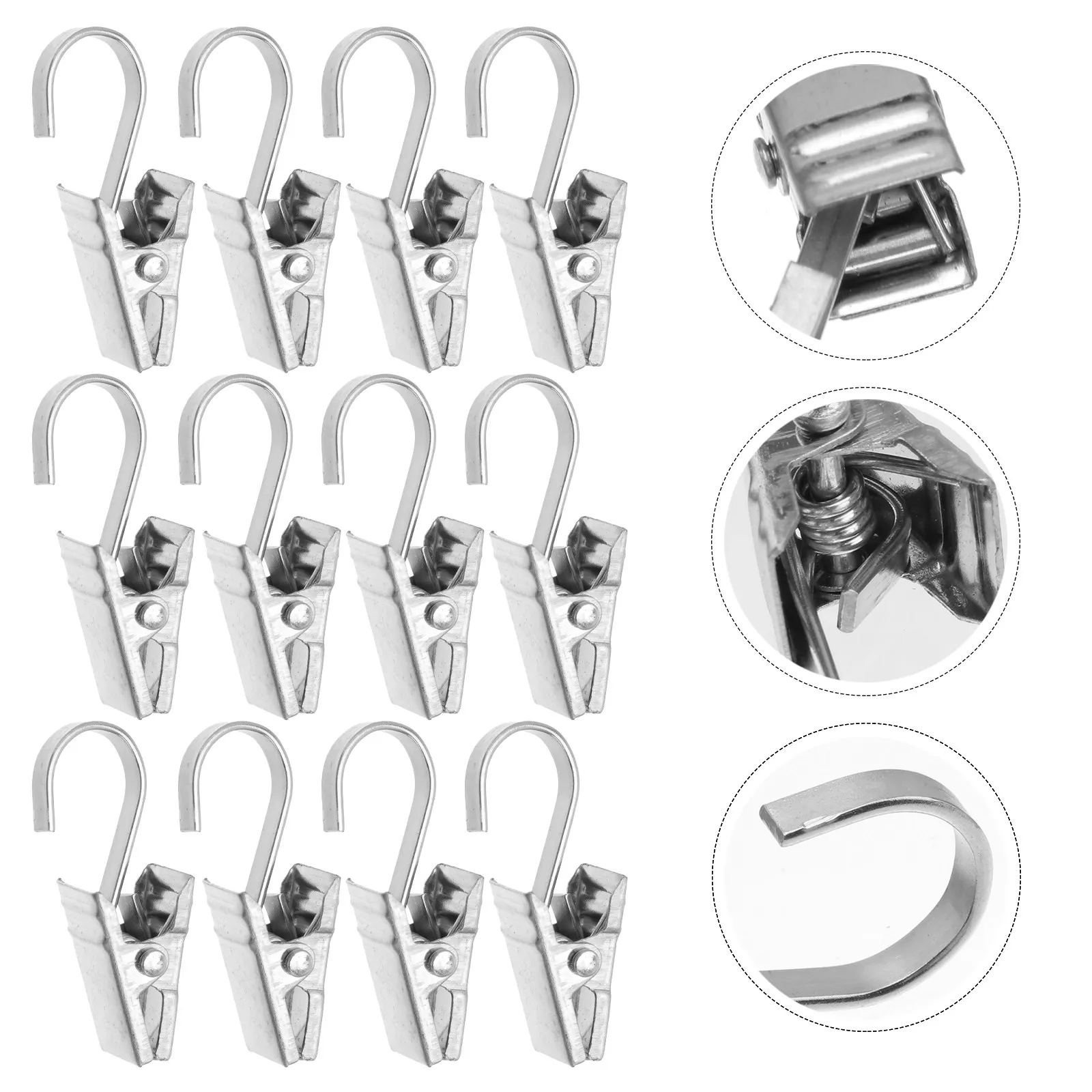 100Pcs Stainless Steel Drapery Clips Heavy Duty Spring Tension Curtain Hook Shower Curtain Rings for Hanging Curtains Drapery