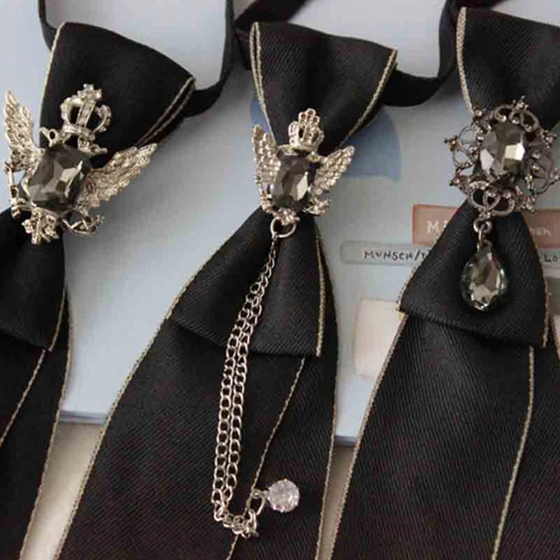 Men Women Boys Vintage Adjustable Necktie Gothic Steampunk for rhinestone Metal Chain Bow Tie Pre-Tied Luxury Decorative Jewelry