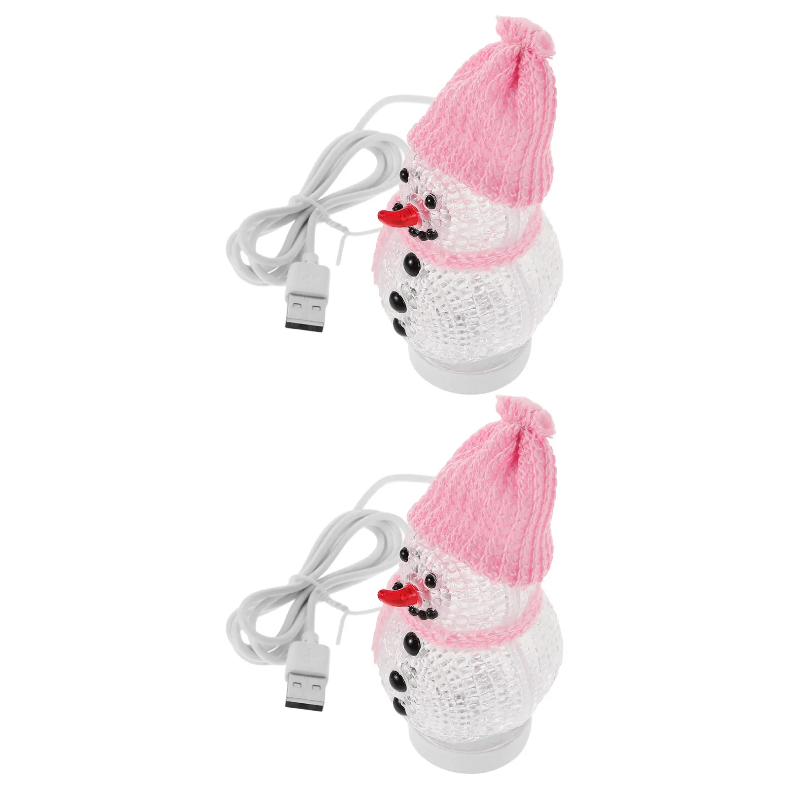 

2 Pcs Christmas Decor Snowman Night Light Nightlight up Home Tree Led Usb Small Elder