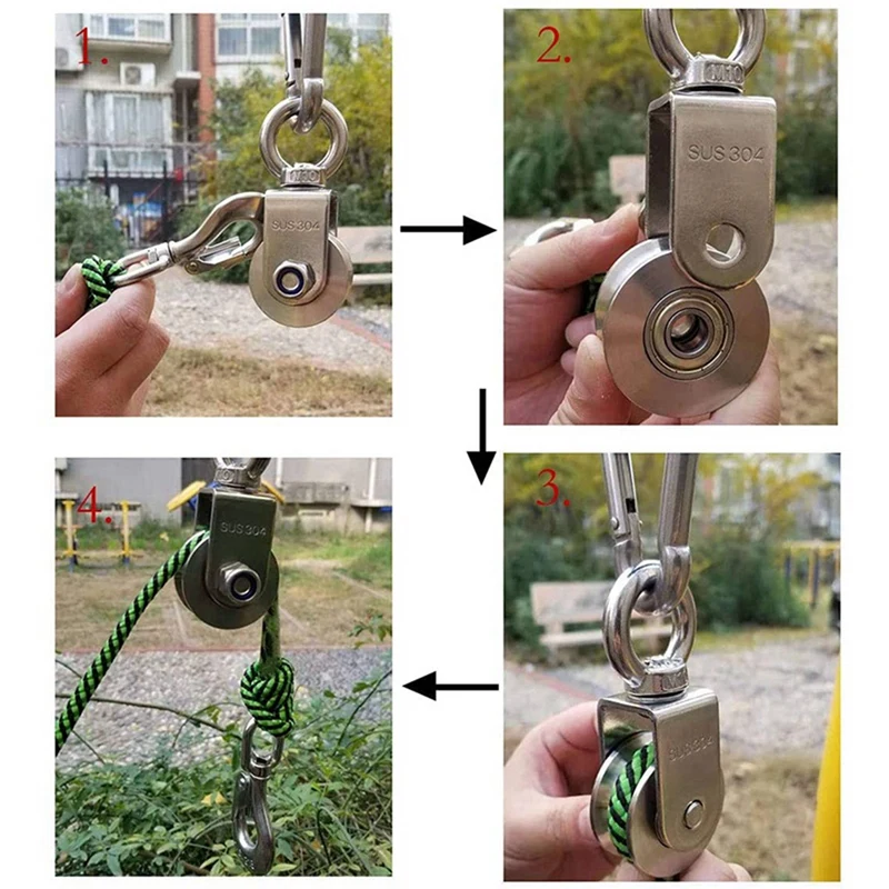 3X U Type Swivel Pulley Stainless Steel Duplex Bearing Silent Detachable 360 Degree Rotation Heavy Duty Traction Wheel