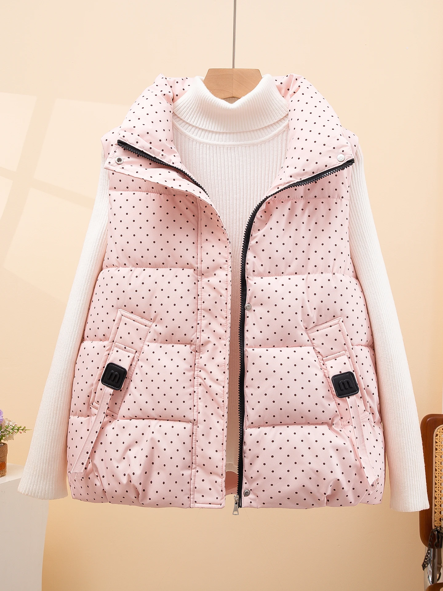 レディース ダウンコットンベスト ルーズフィット 秋冬ファッショナブルな中国風キルティングジャケット ポリエステル繊維ジッパー...