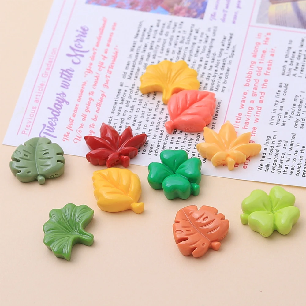 

10PCS Shiny Cartoon Leaf Series Miniature Flat Back Resin Cabochons For Hairpin Scrapbooking DIY Home Decor Craft Accessories