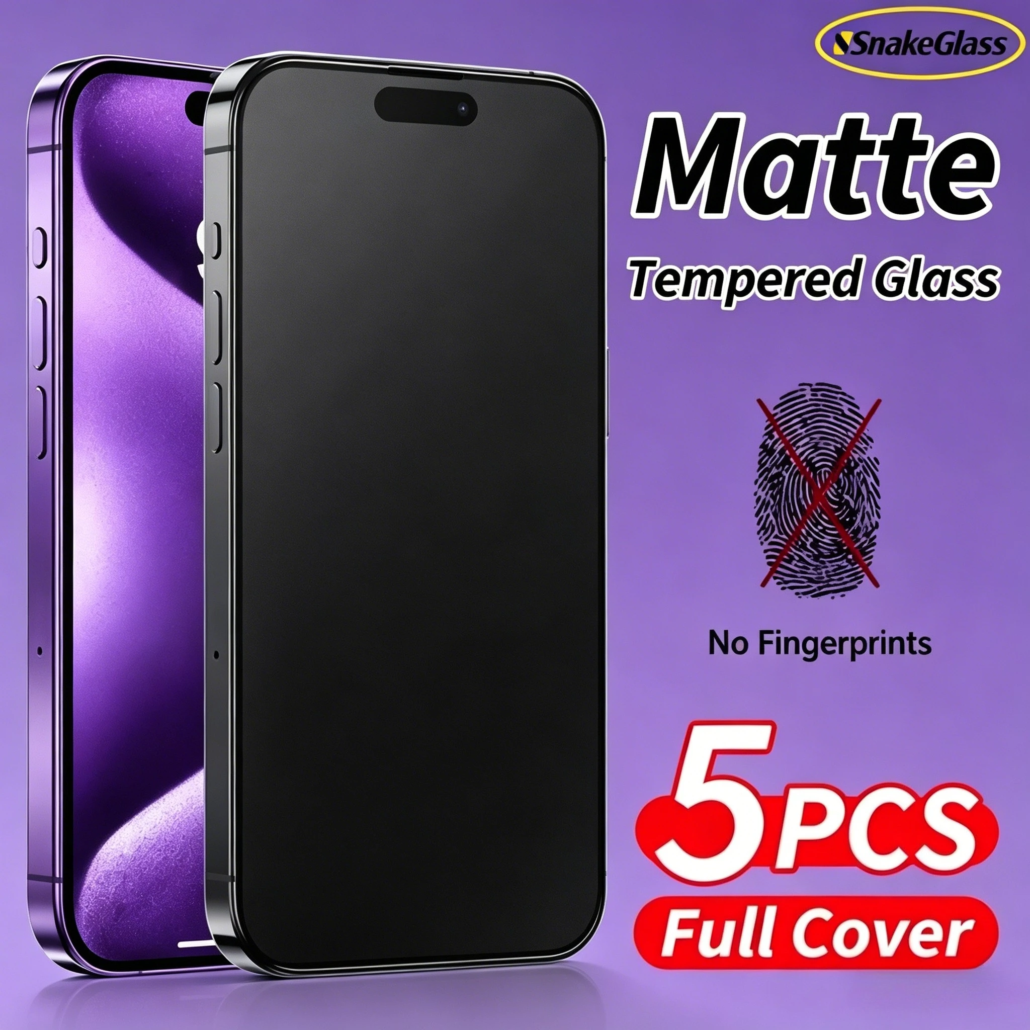 5 Peças Película Protetora de Vidro Temperado Fosco de Cobertura Total para iPhone 17 Pro Max 16 15 14 Plus 16E 11 12 Mini 13 XS XR Anti-Impressão Digital