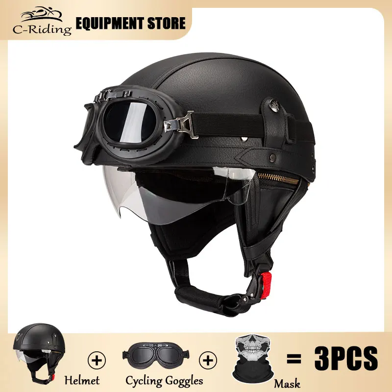 Retro Motorcycle Helmets Fashion Capacete De Moto Helmet Riding Racing Motorbike Scooter Half Helmet Men Women DOT Certification