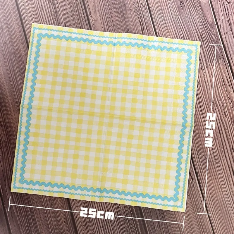 

20pcs/Pac 25*25cm 3-Ply New Yellow Plaid Printed Paper Napkins Cocktail Napkins Party Decoration Paper Placemats