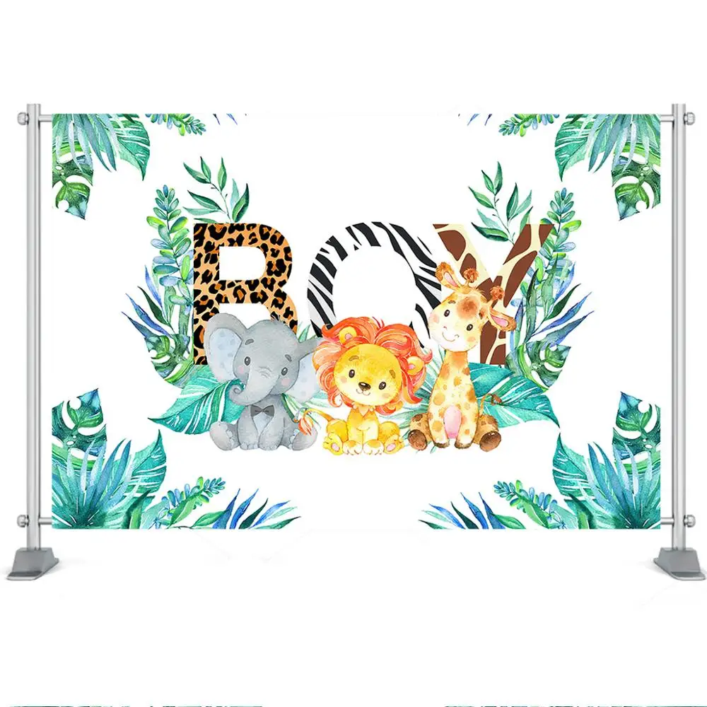 Mocsicka Safari สัตว์ Baby Shower ฉากหลัง Jungle Safari Blue Stripes พื้นหลัง Boys Safari Baby Shower Party ตกแต่ง