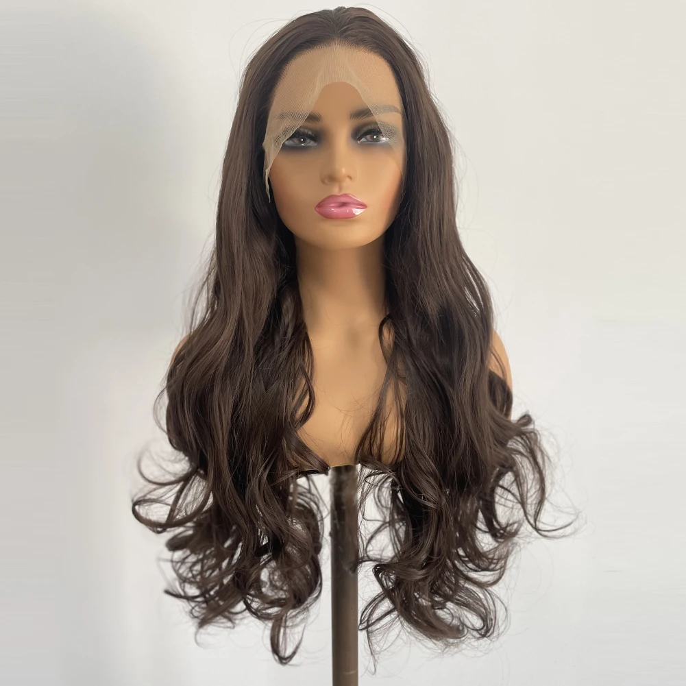 Charisma Long Body Wave Synthetic Lace Front Wig Dark Brown Wig Natural Hairline Pre Plucked Frontal Wigs For Black Women