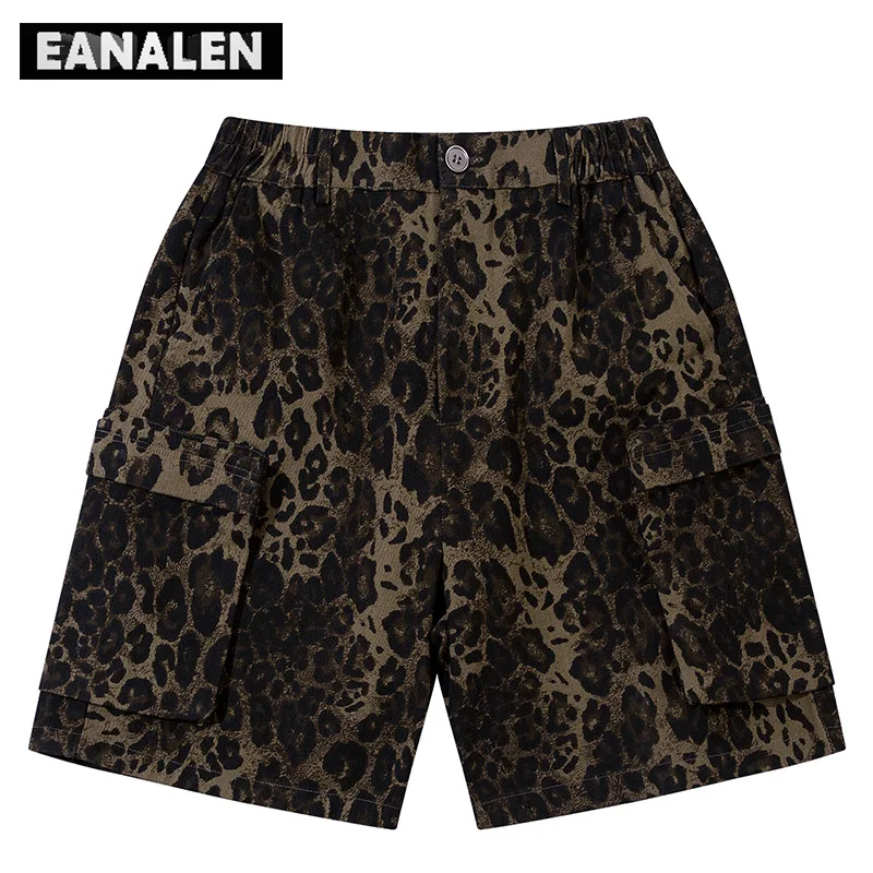 

Harajuku Vintage Tooling Leopard Shorts Men's Masculine Oversized Street Campus Punk Rock Casual Shorts Women's College