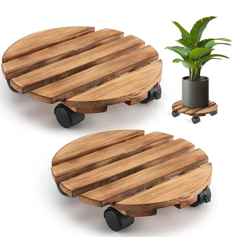 

Planter Base Wheels Pot 2PC Lockable Wooden Planter Rolling Stand Round Flower Pot Holder For Indoor & Outdoor Pre-Assembled Pot