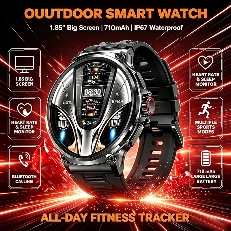 2026 Neue Outdoor-Sport-Smartwatch mit 1,8-Zoll-AMOLED-Bildschirm, Herzfrequenz- und Schlafüberwachung, IP67, GPS-Verfolgung, Schrittzähler