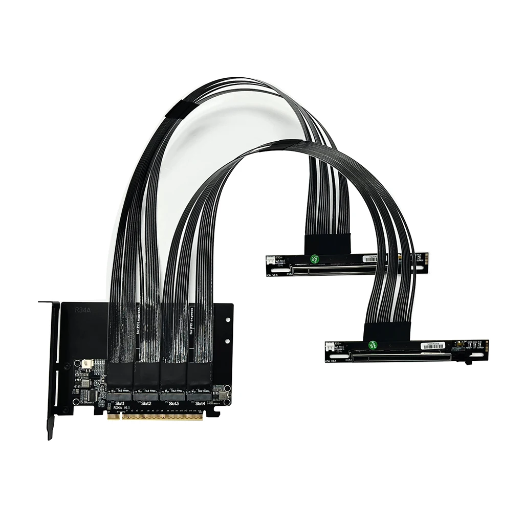 PCIe 5.0 X16 to X16 Split Extension Cable 1-to-2 / 1-to-4 512Gbps Support PCI-E Bifurcation Riser Cable for Local AI Deployment