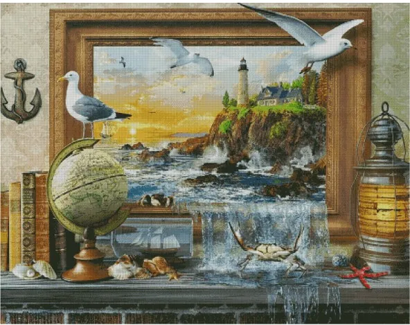 

Seaside Lighthouse Scenery Sea 14CT Canvas Unprinted Top Quality Cross Stitch Kits Embroidery DIY Handmade Needlework Home Decor