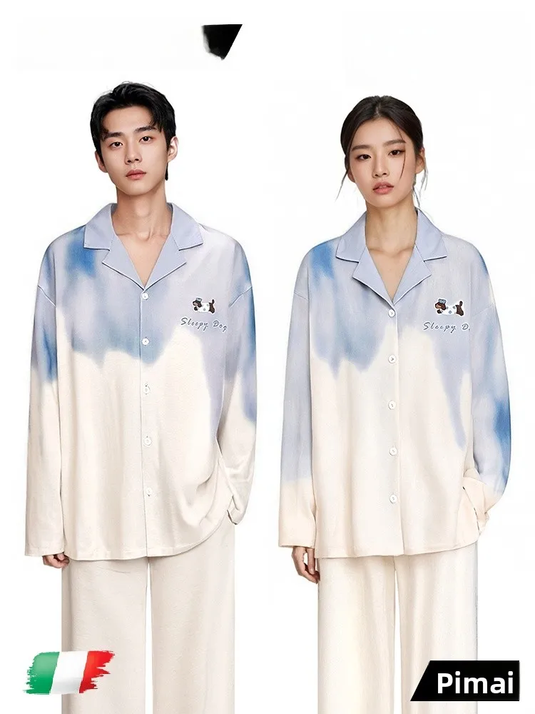 PinkBread Sleepwear Long Sleeve Loose Women's Cotton Pyjamas Couples Home Clothes Spring Autumn Soft Comfortable Breathable