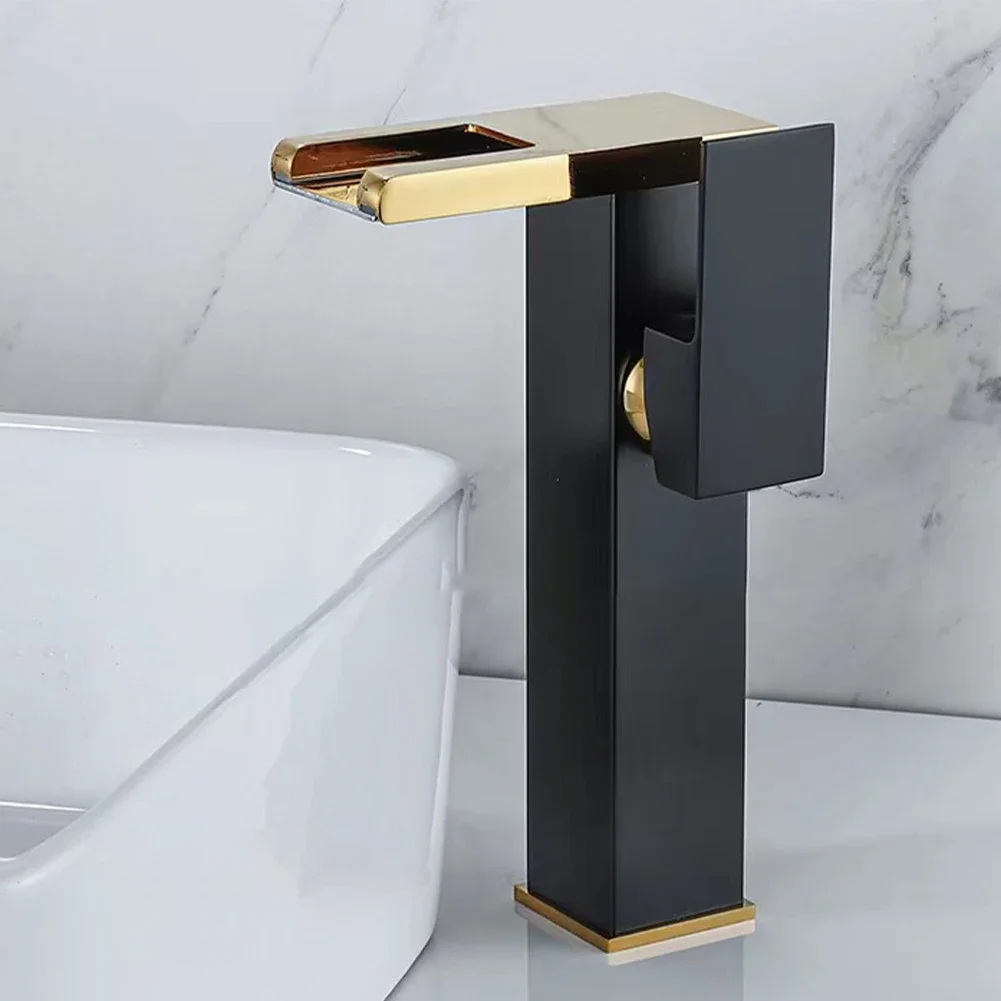 Color Changing Waterfall Bathroom Faucet with Single Handle Mixer Tap Copper Material and Sleek Installation Design