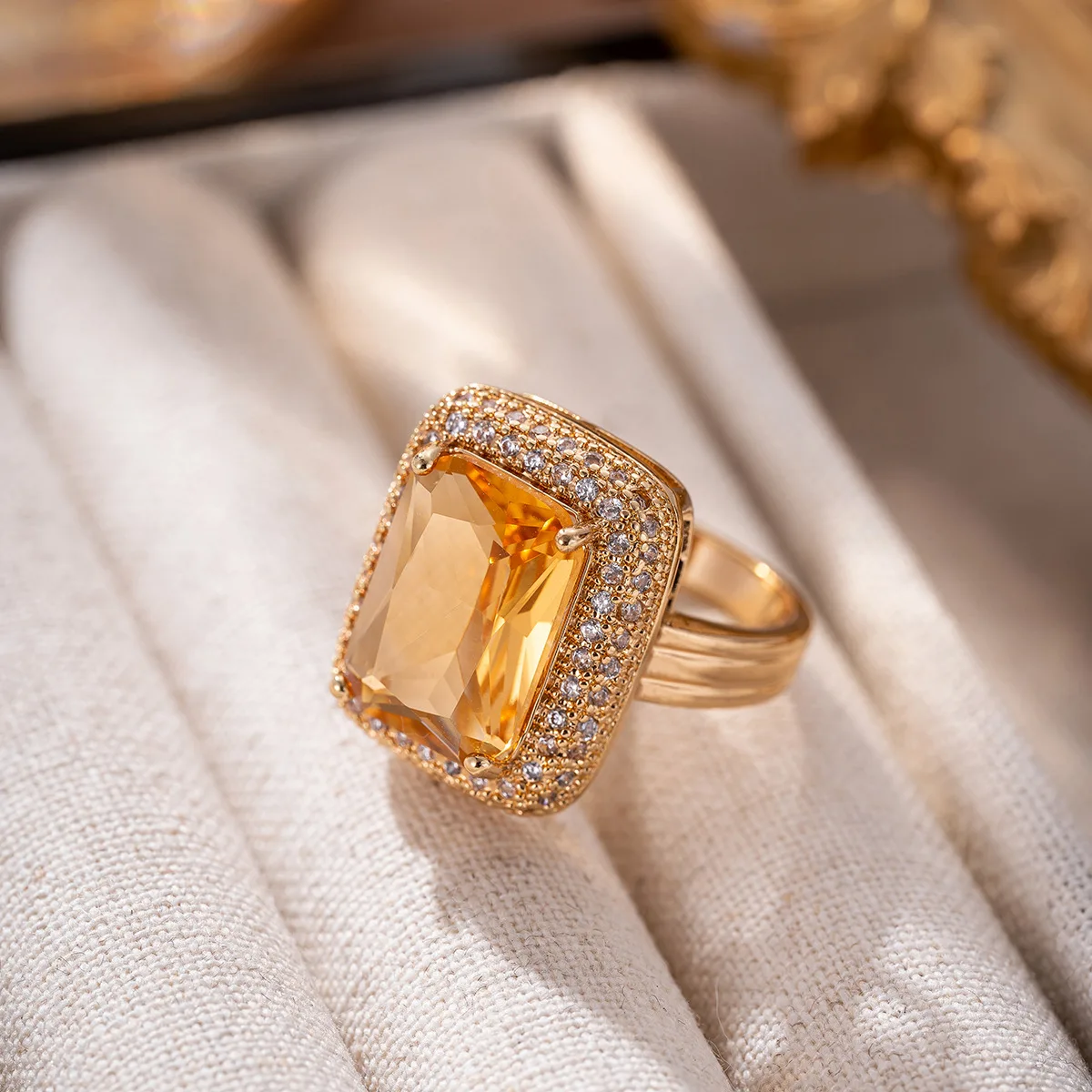 Ajojewel Big Square Yellow Stone Rings For Women Micro Pave Cubic Zirconia Jewelry Finger