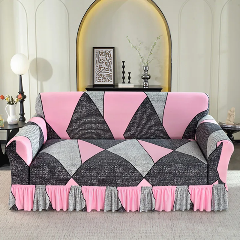 1pc Elastic Printed Sofa Slipcover With Skirt Sofa Cover Couch Cover Furniture Protector Bedroom Office Living Room Home Decor
