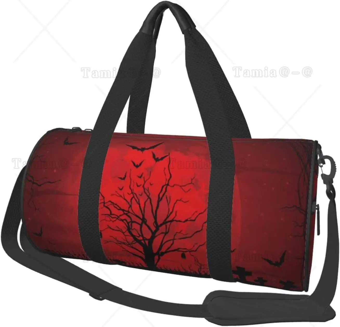 Sports Gym Bag Gothic Scary Dark Red Night Moon Duffel Barrel Bag Backpack Lightweight Travel Cylinder Bags for Swim Training