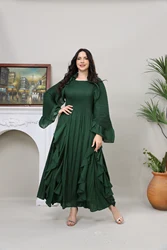 Miyak-Pleated Dress for Women, Ladies, Long Sleeve, Luxury Evening Dress, Muslim Party, Plus Size Robe, Prom, New, 2024