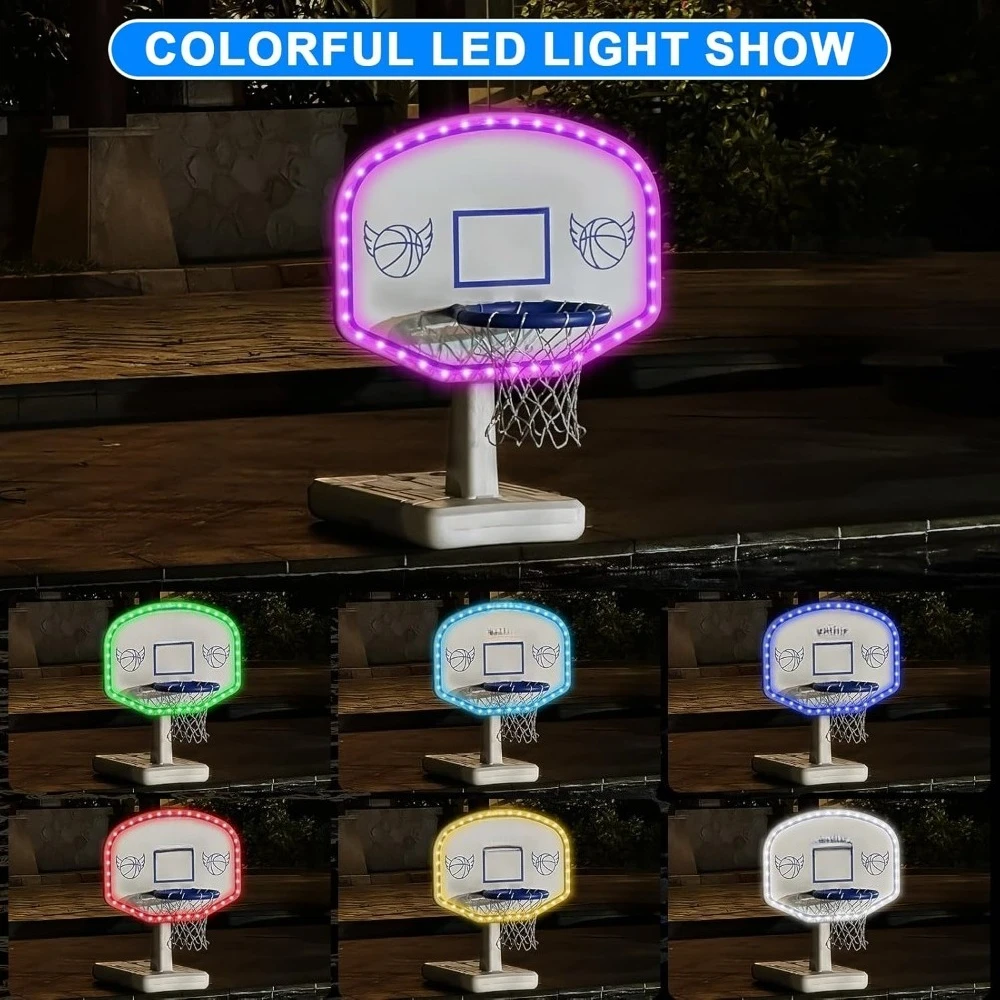 عرض ساخن. طوق كرة السلة لحمام السباحة بالطاقة الشمسية مع أضواء، ألعاب حمام السباحة كبيرة الحجم مع كرتين/مضخة لعبة كرة السلة المائية بجانب حمام السباحة - الأفضل #4