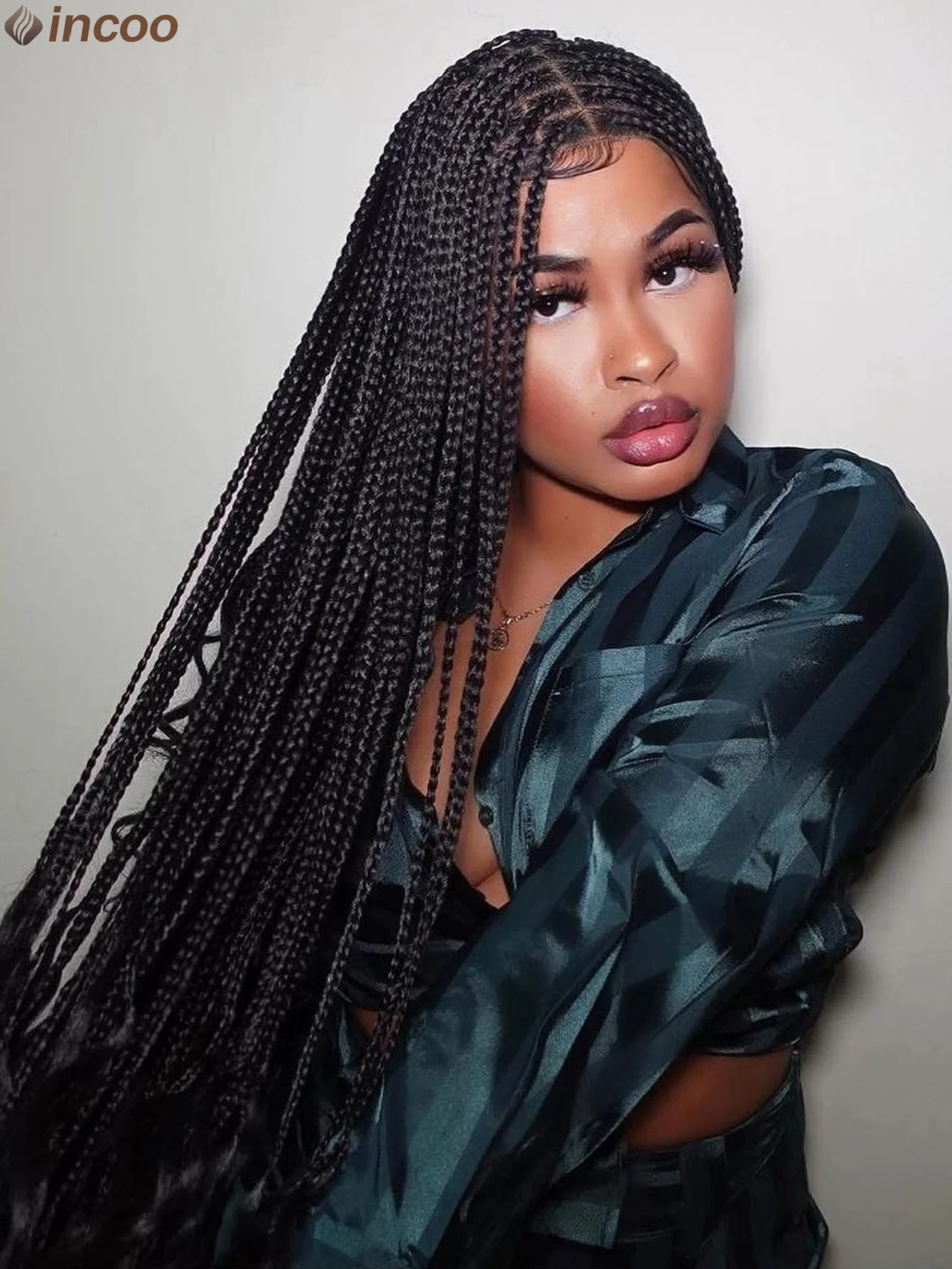 Synthetic Small Box Braided Wigs Long 36'' Knotless Box Full Lace Front Wigs For Black Women Cornrows Braided Wig With Baby Hair