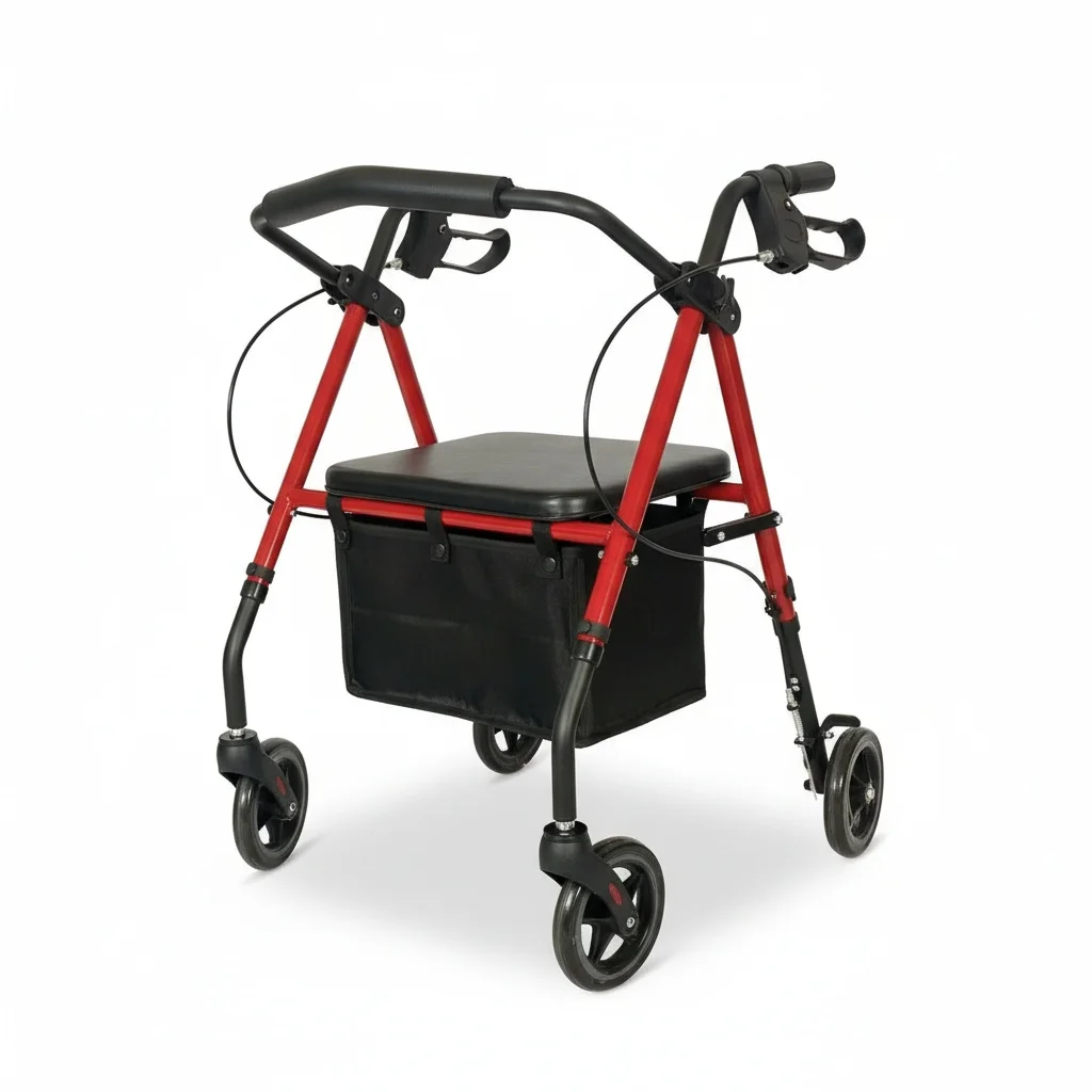 

Elderly Wheelchair with Adjustable Height, Foldable Wheelchair with 4-Wheel Design, Multifunctional Portable Walker