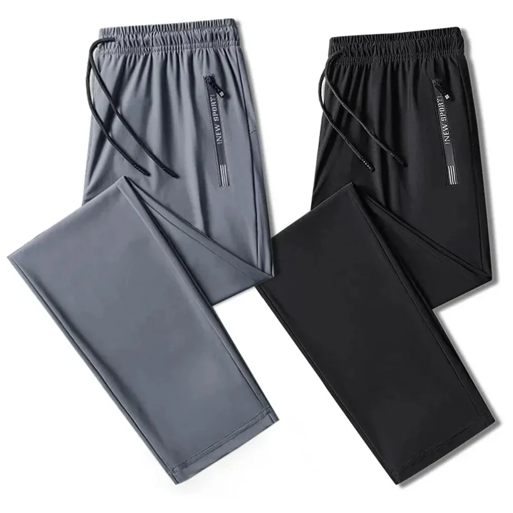 

Summer Men's Ice Silk Casual Pants Outdoor Sports Quick Dry Elastic Waist Refreshing Straight Leg Corset Fitness Pants
