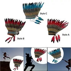 Feather Headdress American Chief Indian Headpiece Headband for Stage Performance Dressing up Masquerade Burlesque Themed Party