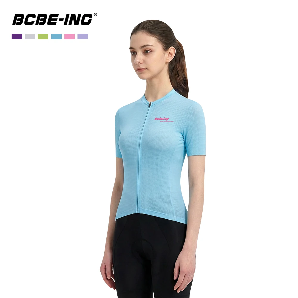 

BCBE-ING Women Cycling Jersey Short Sleeve Summer SPF 50 Anti-UV YKK Zipper Pro Bicycle Slim Fit Shirt Road Bike Cycling Jersey