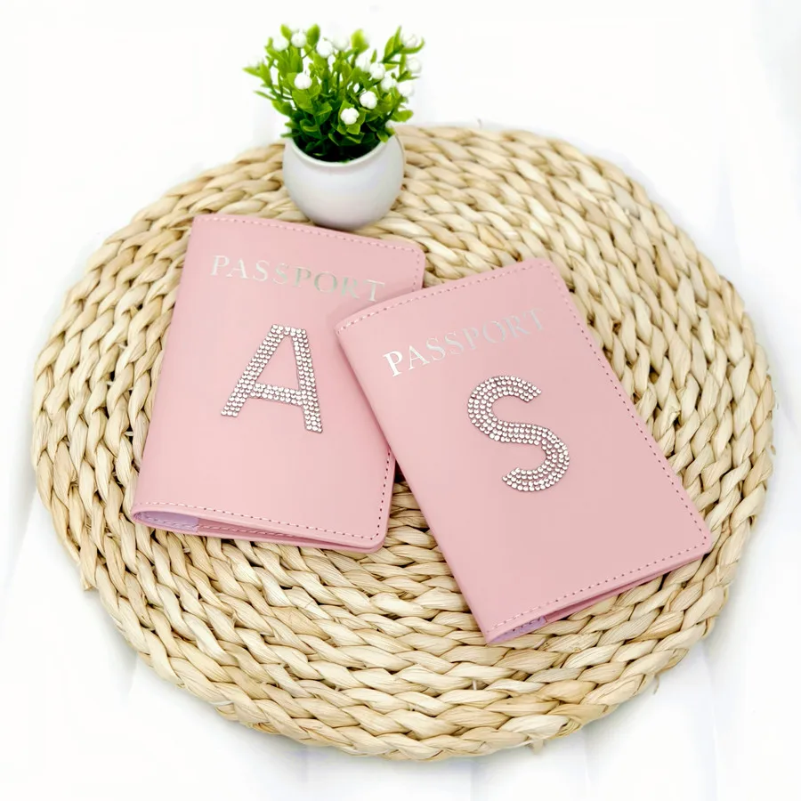 1 Piece Rhinestones Letter A-Z  Passport Cover Case Holder Passport Wallet Card Holder Fashion Travel Accessories For Flight