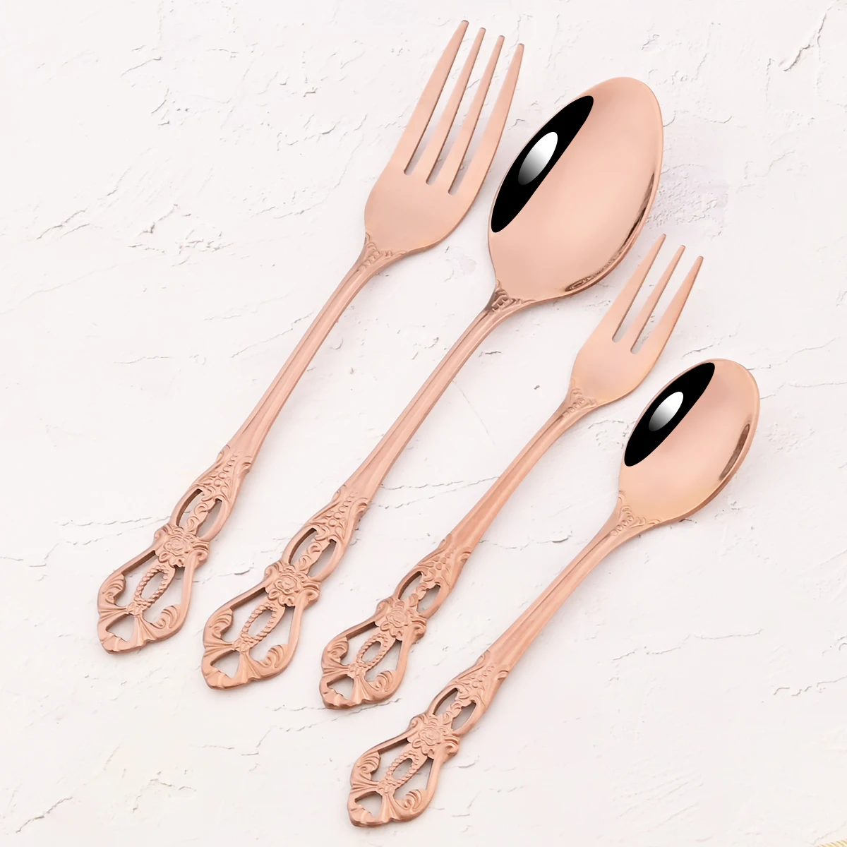 20Pcs Rose Cutlery Set Vintage Stainless Steel Dinnerware Set Knife Fork Coffee Spoon Cake Fork Tableware Kitchen Party Flatware