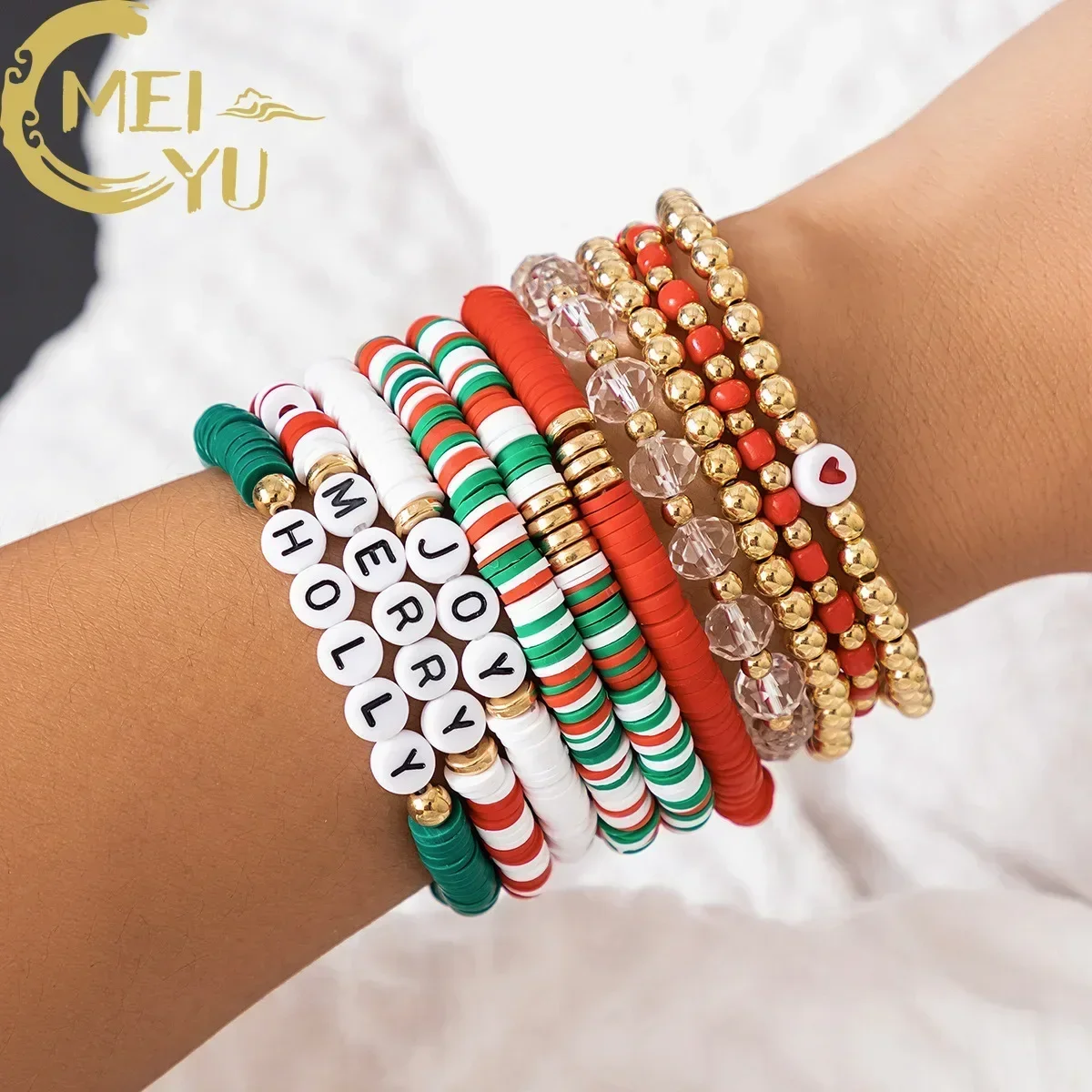 

Cute Christmas Series Snowflake Tree Pendant Crystal Bracelet Women Soft Clay Bead Set Bracelet Festive Gift Snowman Bracelet