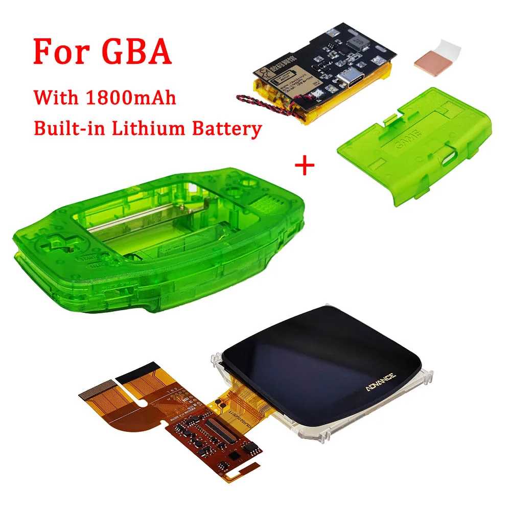 Customized 1800mAh Built-in Lithium Battery with Type-C Charging Port Battery Cover for GBA IPS V3 Pre Laminated Screen LCD Kits