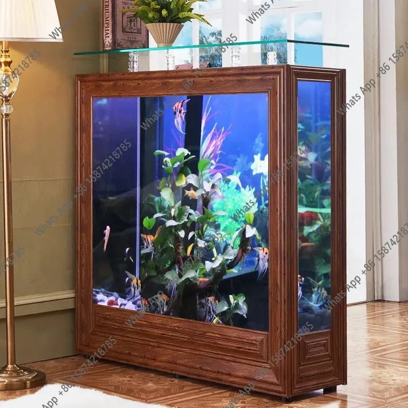 living room, household small and medium-sized ecological water-free rectangular partition floor fish tank can be customized