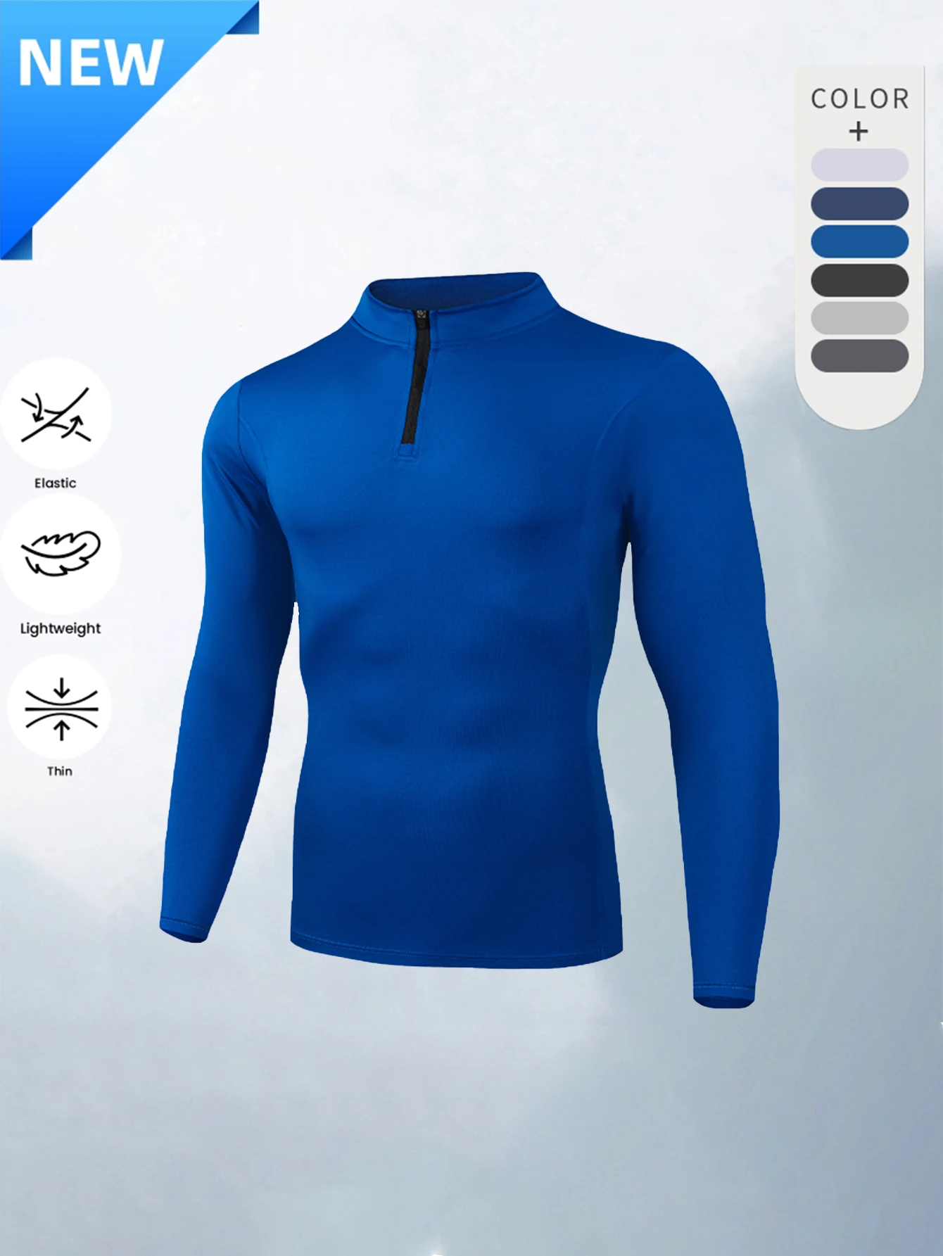 Men's and women's long-sleeved fitness clothes with stretch, quick-drying, zipper, stand-up collar, training suits, personal tra