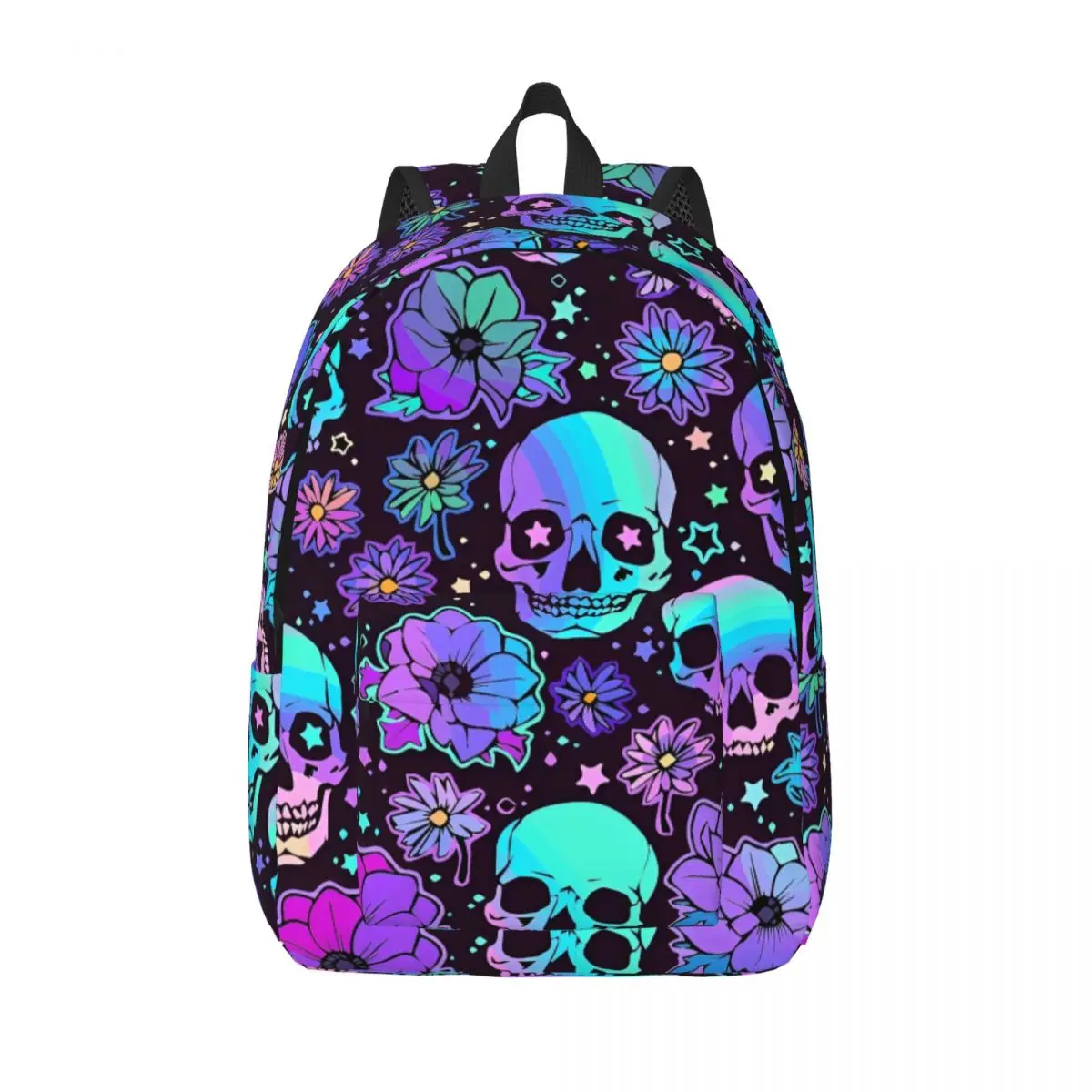

Psychedelic Neon Flower Skull Backpack for Men Women Teenage High School Work Daypack Laptop Computer Canvas Bags Gift