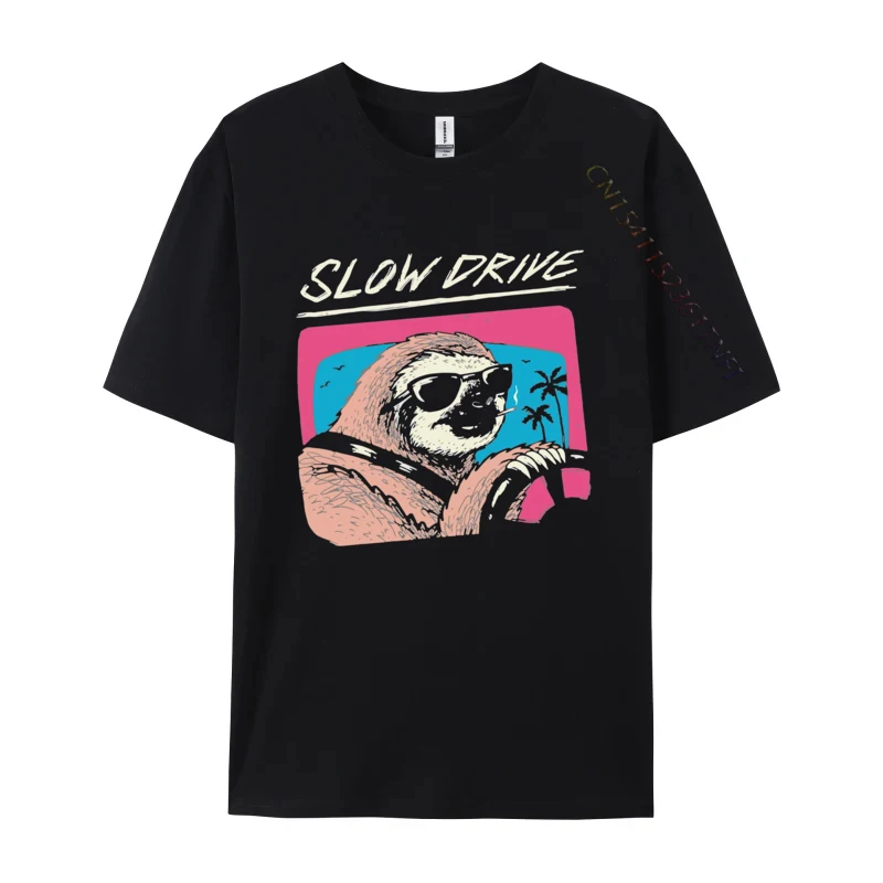 

Mens Clothing Slow Drive Funny Sloth Lazy Cute Tshirts Men Clothes Premium Cotton T-Shirt Tee Graphic Tshirts