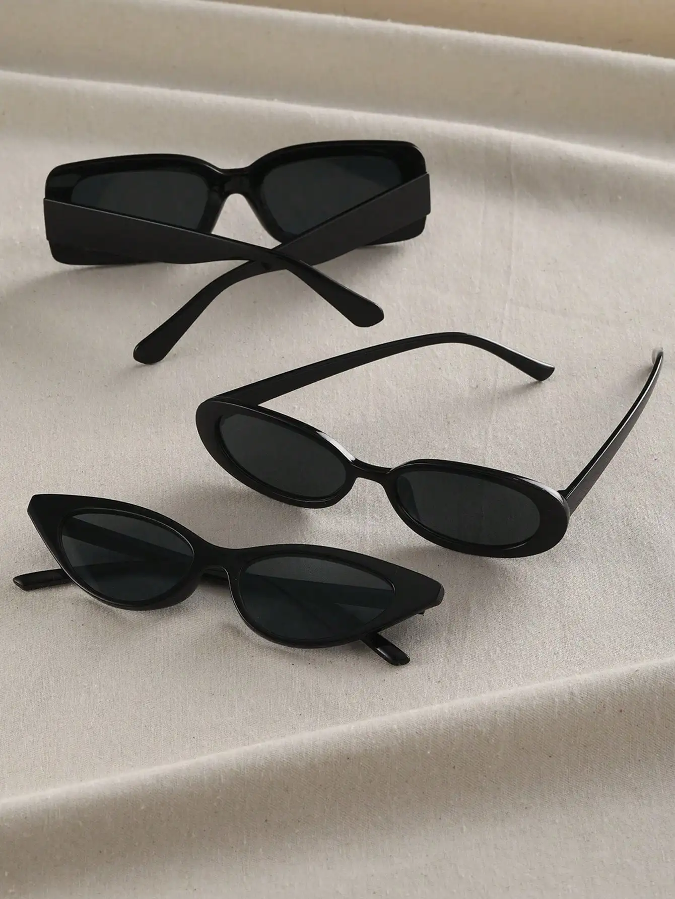 3PCS Unisex Cat Eye&Round&Square Plastic Frame Fashion Sunglasses For Outdoor Travel Hiking