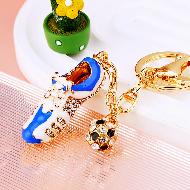 Crystal Football Soccer Shoes Rhinestone Keychains For Car Purse Bag Buckle Pendant Keyrings Key Chains Women Gift